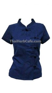 เสื้อคลุม เสื้อม่อฮ่อมฟอกหิมะ หม้อฮ่อม ม่อฮ่อม ม่อห้อม หม้อห้อม คอกลม กระดุมจีน แขนสั้น แบบดั้งเดิม 