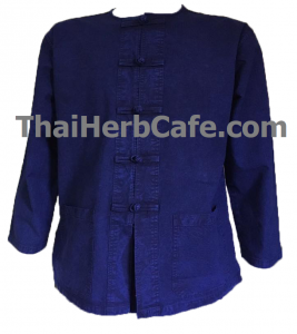 เสื้อคลุม เสื้อม่อฮ่อมฟอกหิมะ หม้อฮ่อม ม่อฮ่อม ม่อห้อม หม้อห้อม คอกลม กระดุมจีน แขนสั้น แบบดั้งเดิม 