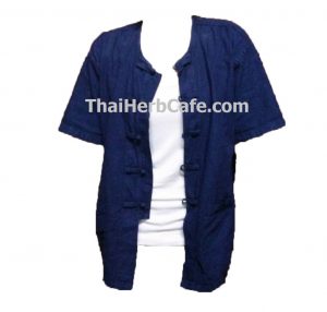 เสื้อคลุม เสื้อม่อฮ่อมฟอกหิมะ หม้อฮ่อม ม่อฮ่อม ม่อห้อม หม้อห้อม คอกลม กระดุมจีน แขนสั้น แบบดั้งเดิม 