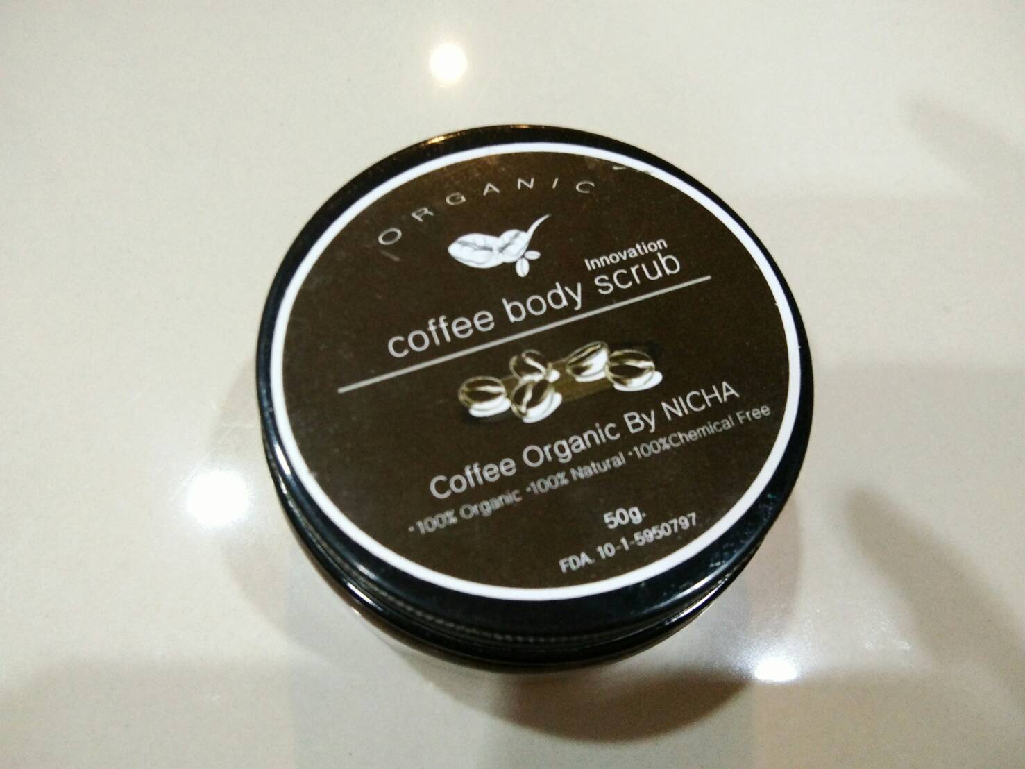 Coffee Body Scrub สครับกาแฟ กาแฟสมุนไพรขัดผิว ไม่ผสมสารเคมี ขัดผิว ผิวขาว ผิวกระจ่างใส ลดริ้วรอย 50g. Natural & Organic Products By NICHA